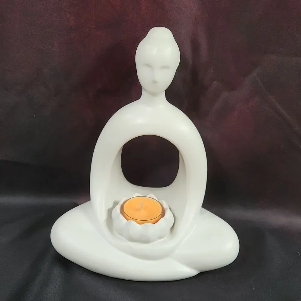 🩵NIB PartyLite White Zen Incense & Tealight Candle Holder